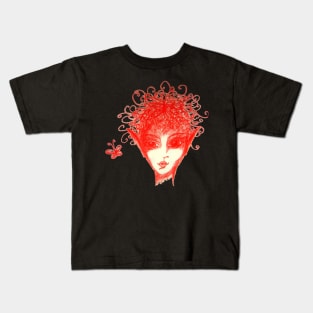 Red Elf Looking at a Butterfly Kids T-Shirt